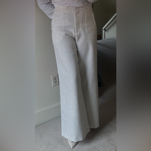 Torn by Ronny Kobo Women's Bernard Wide Leg High Waist Pant Ivory/Brown Small - Picture 2 of 16